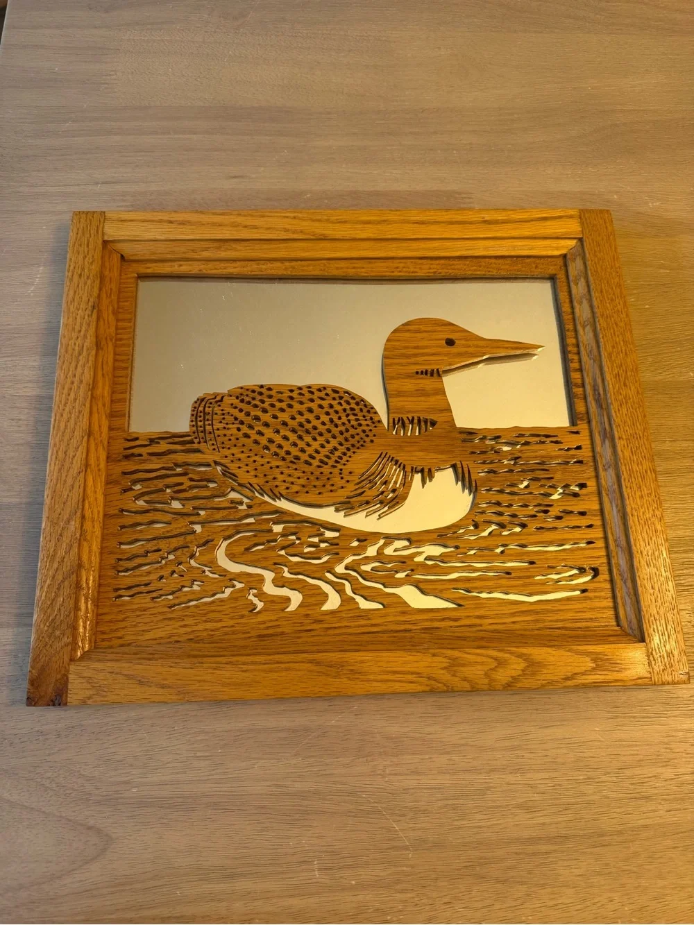 Vintage handmade wooden (solid) loon mirror wall decor